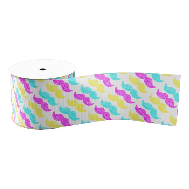 CMY Mustache Pattern Graphic Art Grosgrain Ribbon (Spool)