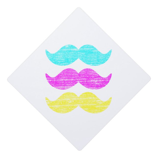 CMY Mustaches Graduation Cap Topper (Front)