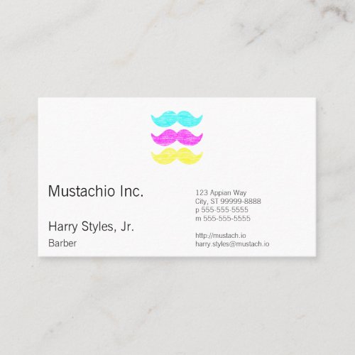 CMY Mustaches (letterpress style) Business Card