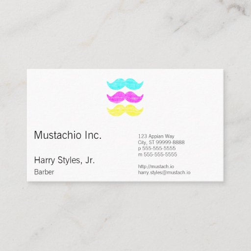 Customizable CMY Mustaches (letterpress style) Business Card