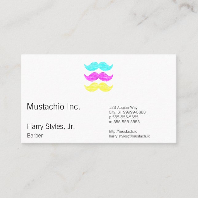 CMY Mustaches (letterpress style) Appointment Card (Front)