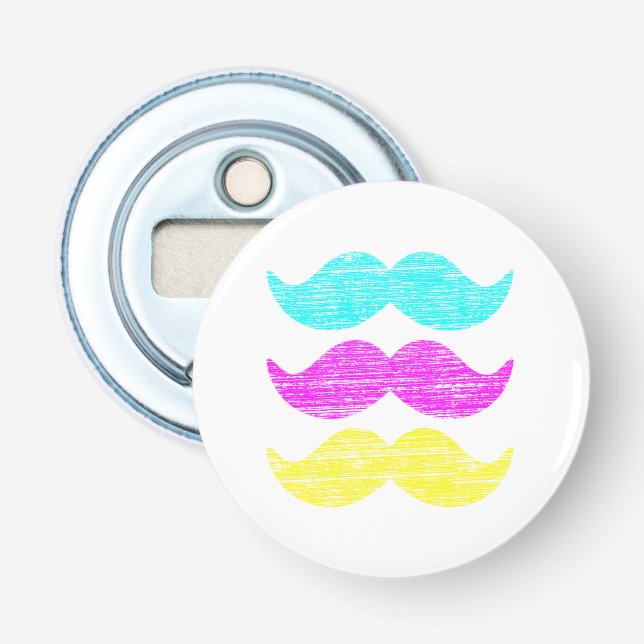 CMY Mustaches (letterpress style) Bottle Opener (Front)
