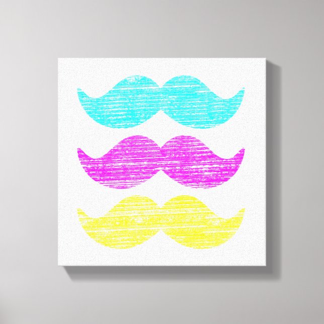 CMY Mustaches (letterpress style) Canvas Print (Front)