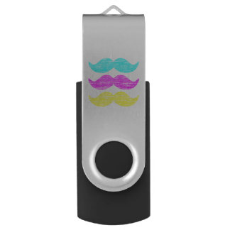 CMY Mustaches (letterpress style) Flash Drive
