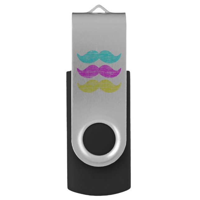 CMY Mustaches (letterpress style) Flash Drive (Front Vertical)