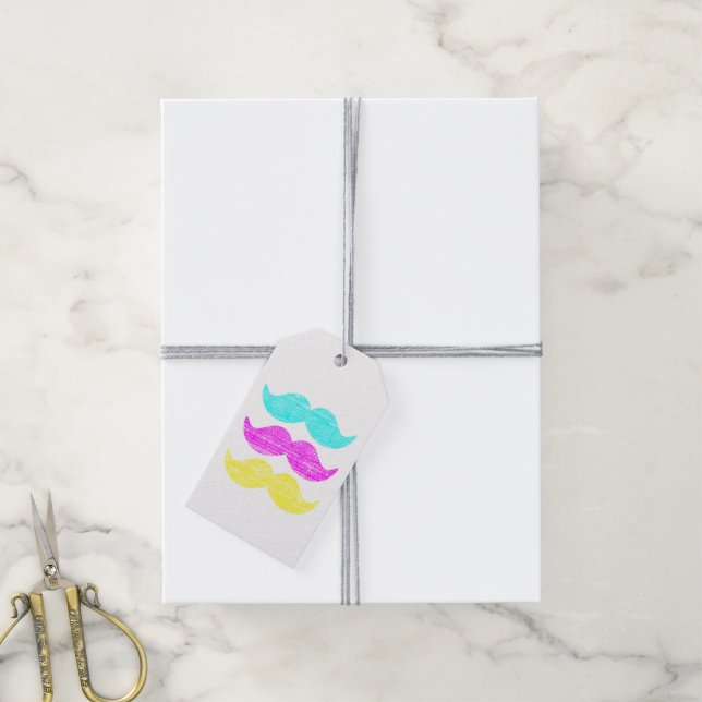 CMY Mustaches (letterpress style) Gift Tags (With Twine)