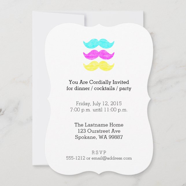 CMY Mustaches (letterpress style) Invitation (Front)