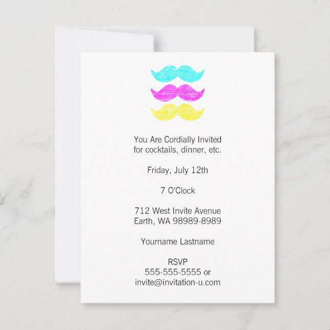 CMY Mustaches (letterpress style) Invitation (Front)