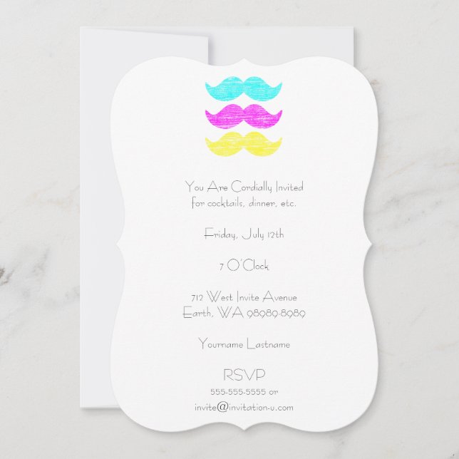 CMY Mustaches (letterpress style) Invitation (Front)