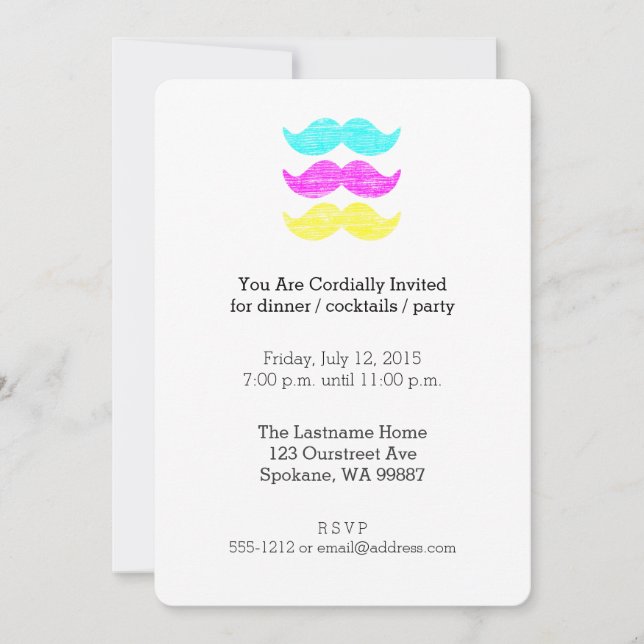 CMY Mustaches (letterpress style) Invitation (Front)