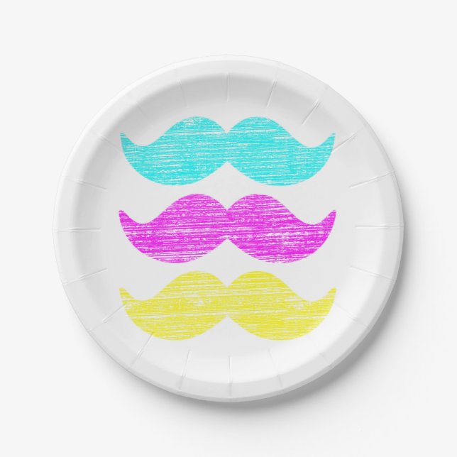 CMY Mustaches (letterpress style) Paper Plates (Front)