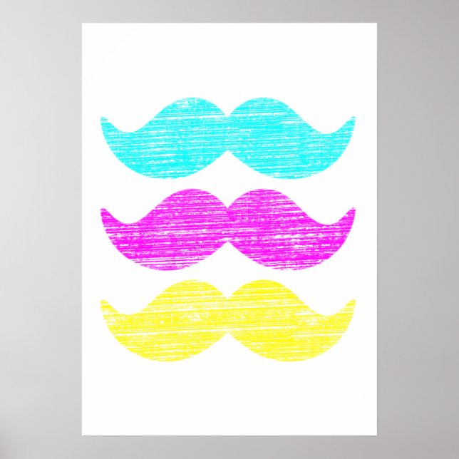 CMY Mustaches (letterpress style) Poster (Front)
