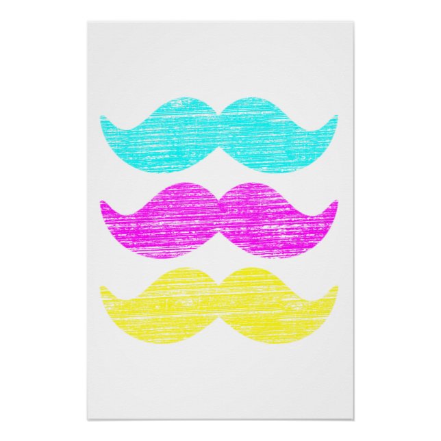 CMY Mustaches (letterpress style) Poster (Front)