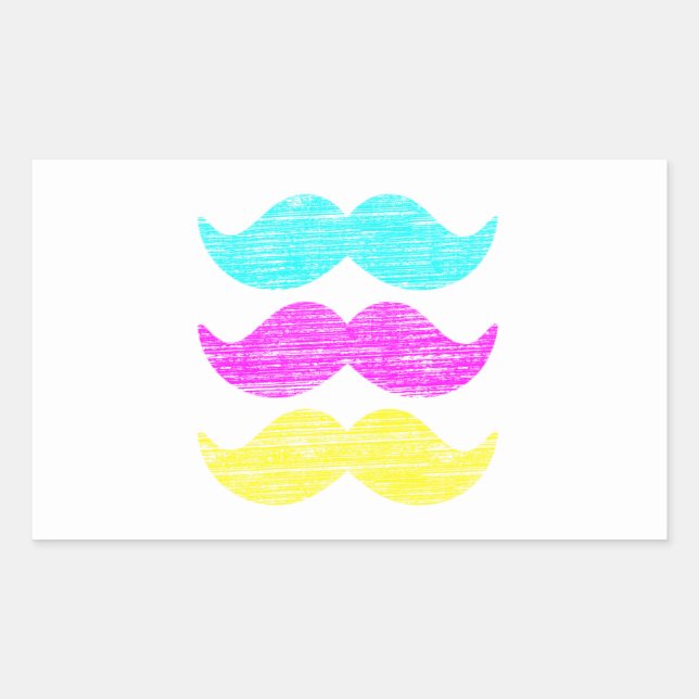 CMY Mustaches (letterpress style) Rectangular Sticker (Front)