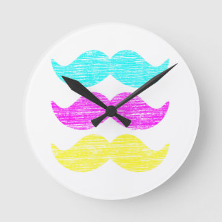 CMY Mustaches (letterpress style) Round Clock