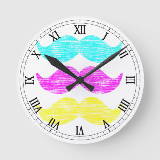 CMY Mustaches (letterpress style) Round Clock