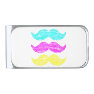 CMY Mustaches (letterpress style) Silver Finish Money Clip