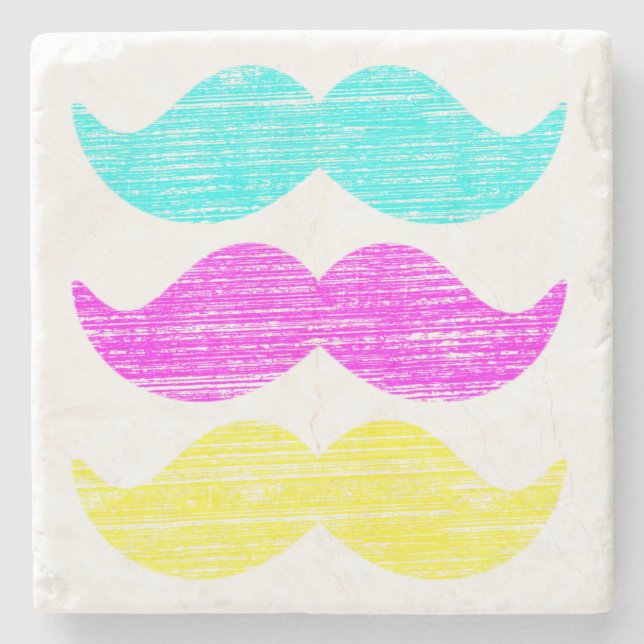 CMY Mustaches (letterpress style) Stone Coaster (Front)