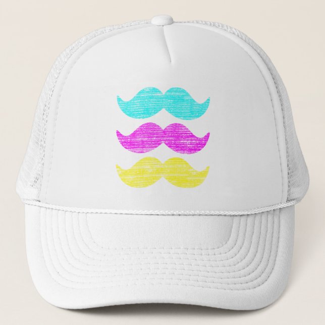 CMY Mustaches (letterpress style) Trucker Hat (Front)