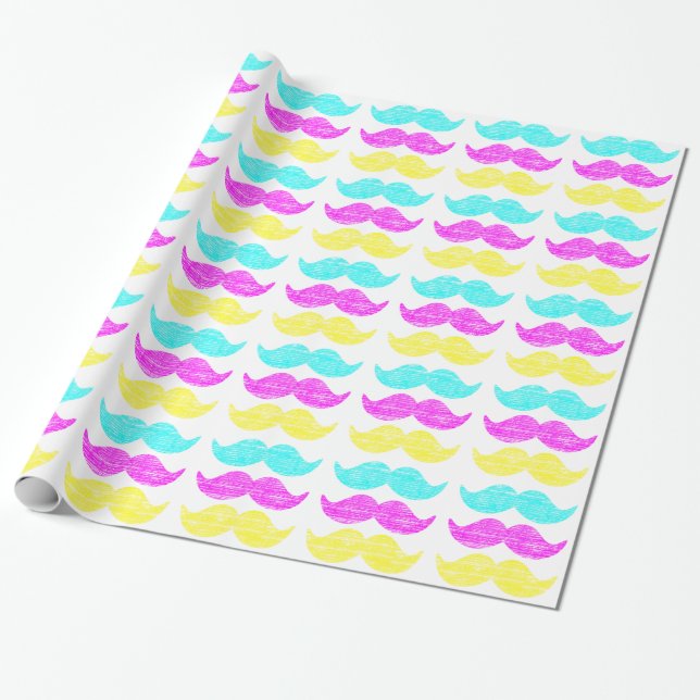 CMY Mustaches Wrapping Paper (Unrolled)