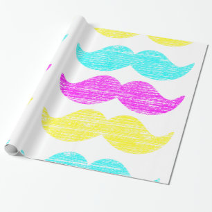 CMY Pop Art Mustache Pattern Gift Wrap