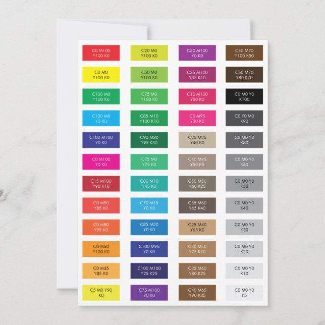 CMYK and Hex Code Color Samples (Front)