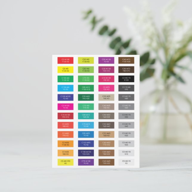 CMYK and Hex Code Color Samples (Standing Front)