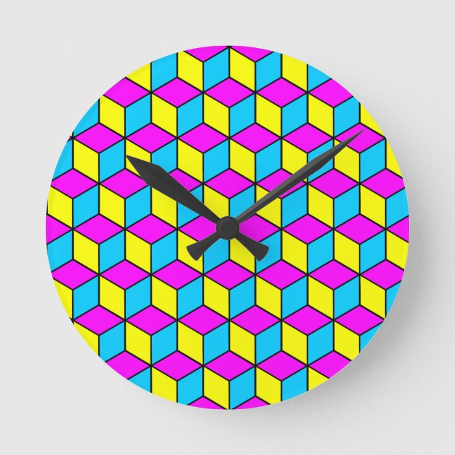 CMYK CUBE famous cubes illusion 2 Round Clock (Front)