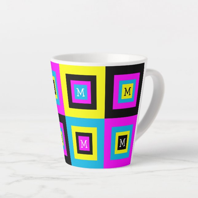CMYK Geometric Squares Monogram Latte Mug (Right Angle)