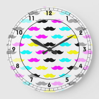 CMYK hipster mustache pattern Large Clock