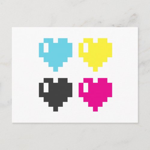 CMYK Pixel Hearts postcard