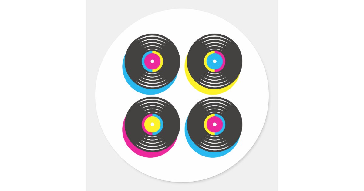 CMYK pop art vinyl records 80s style bright colors Classic Round ...
