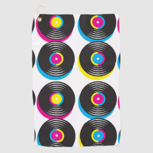 CMYK pop art vinyl records 80s style bright colors Golf Towel