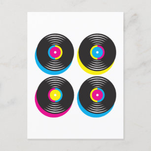 CMYK pop art vinyl records 80s style bright colors Postcard