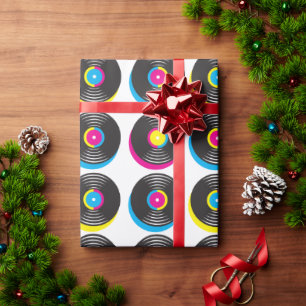 CMYK pop art vinyl records 80s style bright colors Wrapping Paper