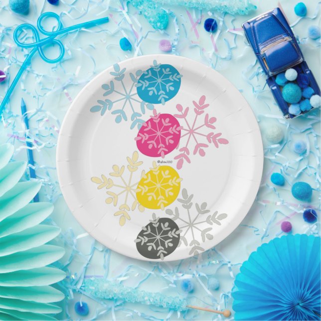 CMYK Snowflakes Paper Plates (Party)