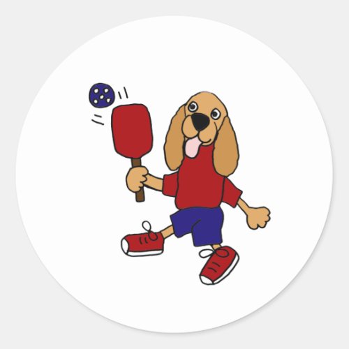 CN_ Cocker Spaniel Playing Pickleball Cartoon Classic Round Sticker