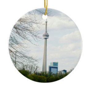 CN Tower and Toronto Down Town on back Ceramic Ornament
