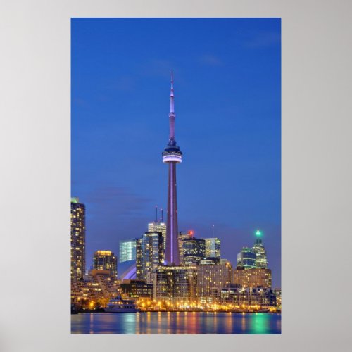 CN Tower Illuminated at Night in Toronto Canada Poster
