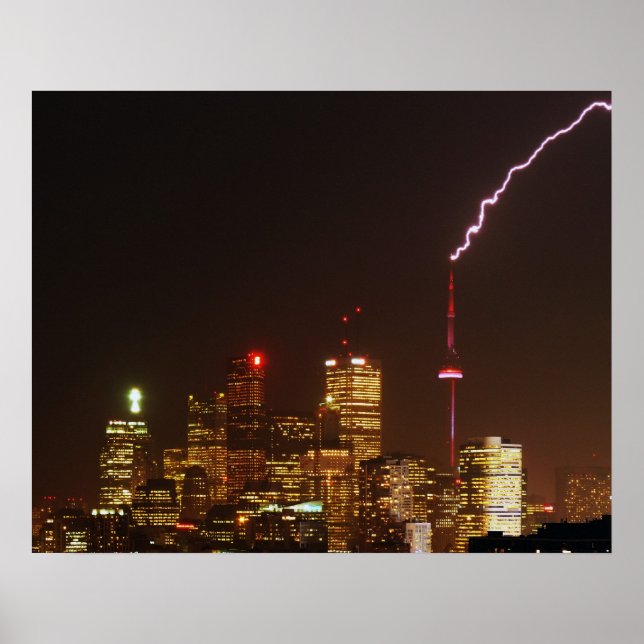 CN Tower in Toronto Lightning Strike Poster (Front)