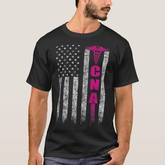 CNA American Flag Patriotic Pride Nurse Zip Hoodie T-Shirt (Front)