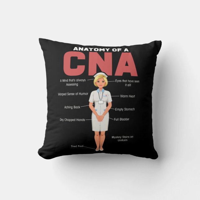 CNA Anatomy Nurse Certified Nursing Assistant Throw Pillow (Front)