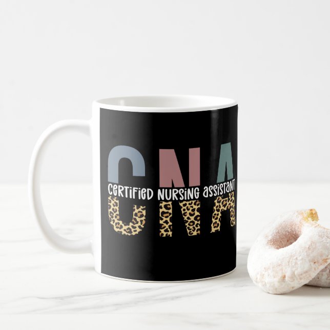 CNA Certified Nursing Assistant Cheetah Print Coffee Mug (With Donut)