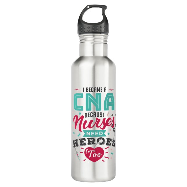 CNA Certified Nursing Assistant Heroes Stainless Steel Water Bottle (Front)