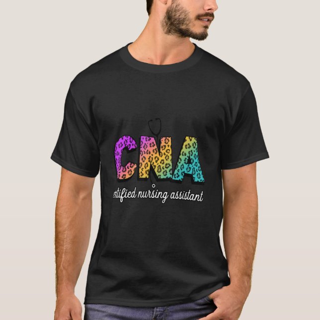 Cna Certified Nursing Assistant Leopard Rainbow Co T-Shirt (Front)