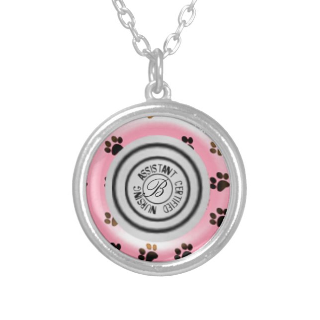 CNA Certified Nursing Asst Stethoscope Silver Plated Necklace (Front)
