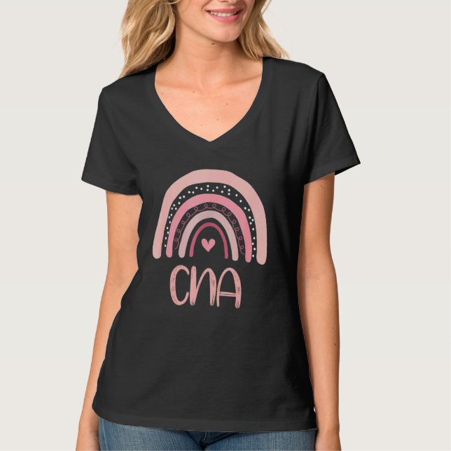 Cna Cute Boho Pink Rainbow Certified Nursing Assis T-Shirt (Front)