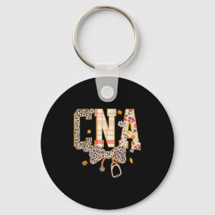 Cna Fall Plaid Leopard Bow Stethoscope Keychain