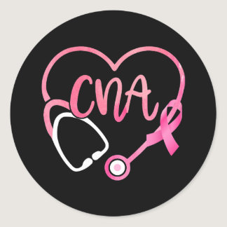 CNA Heart Stethoscope Pink Ribbon Breast Cancer Aw Classic Round Sticker
