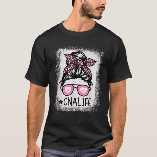 CNA Life Bleached S Pink Leopard Messy Bun CNA Lif T_Shirt